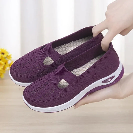 2025 Women Sneaker Mesh Breathable Causal Women Shoes Antislip Flat Knitted Shoes Soft Bottom Slip On Tennis Shoes
