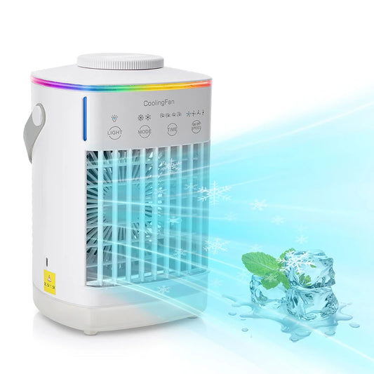 3-in-1 Evaporative Air Cooler Timed Adjustment Atmosphere Lights Fan Spray Air Cooler Portable Air Conditioner Summer Cooling