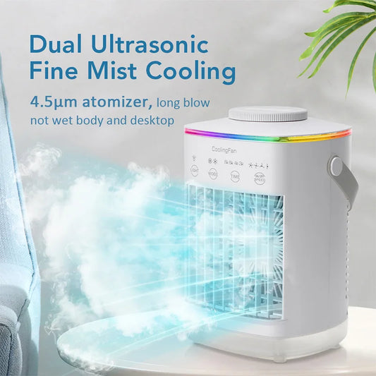 3-in-1 Evaporative Air Cooler Timed Adjustment Atmosphere Lights Fan Spray Air Cooler Portable Air Conditioner Summer Cooling